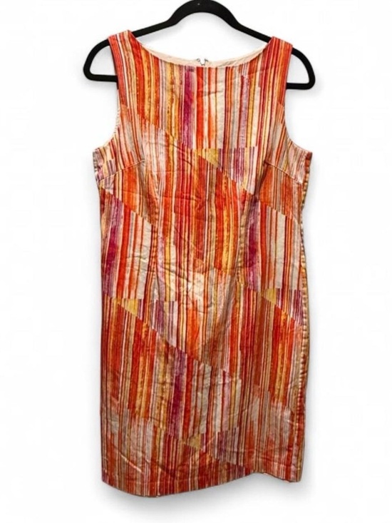 Chetta B Dresses & Skirts - Chetta B Striped Orange-Pink Sleeveless Midi Sheath